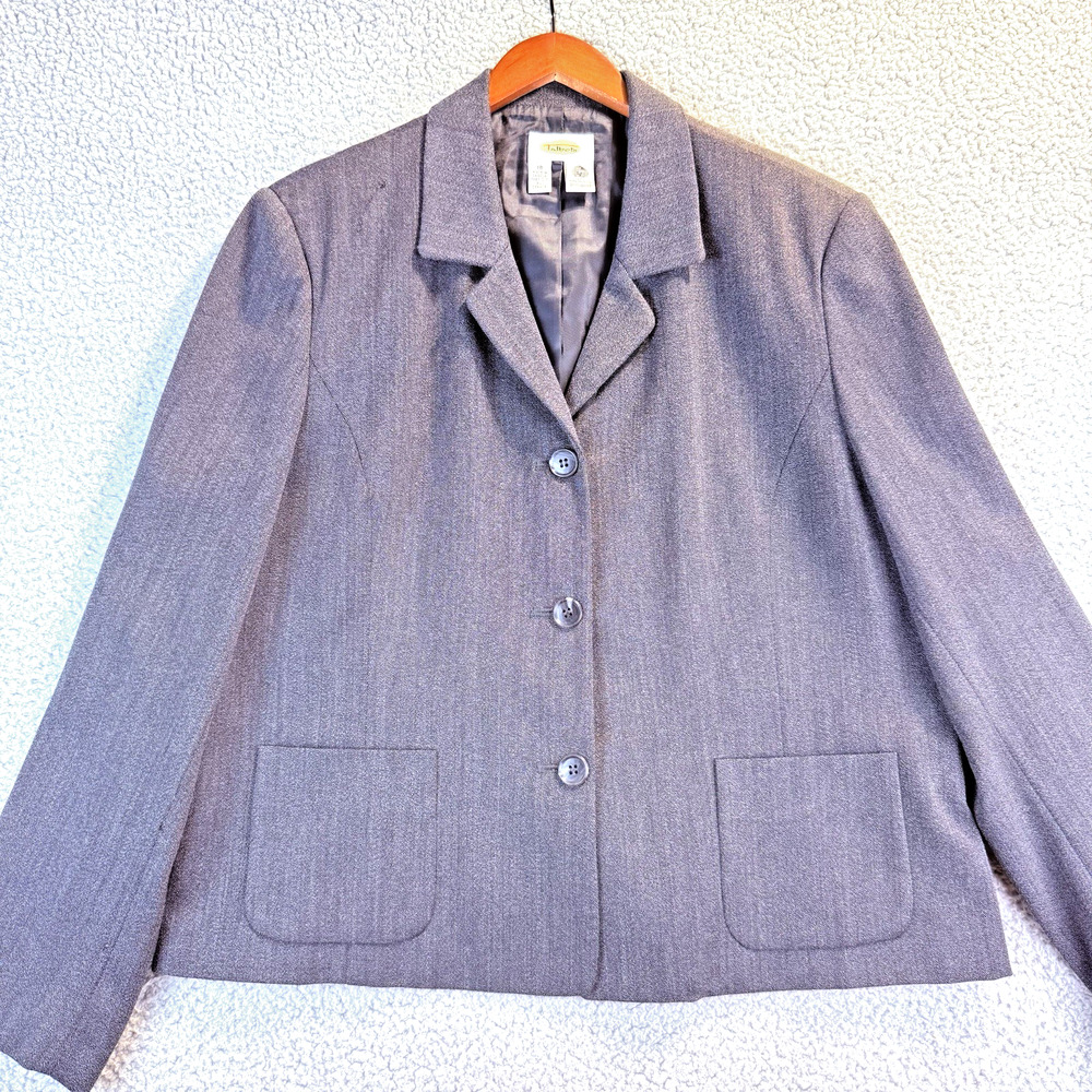 Talbots Womens Charcoal Gray 100% Pure New Wool Lined 3-Button Blazer Jacket 18